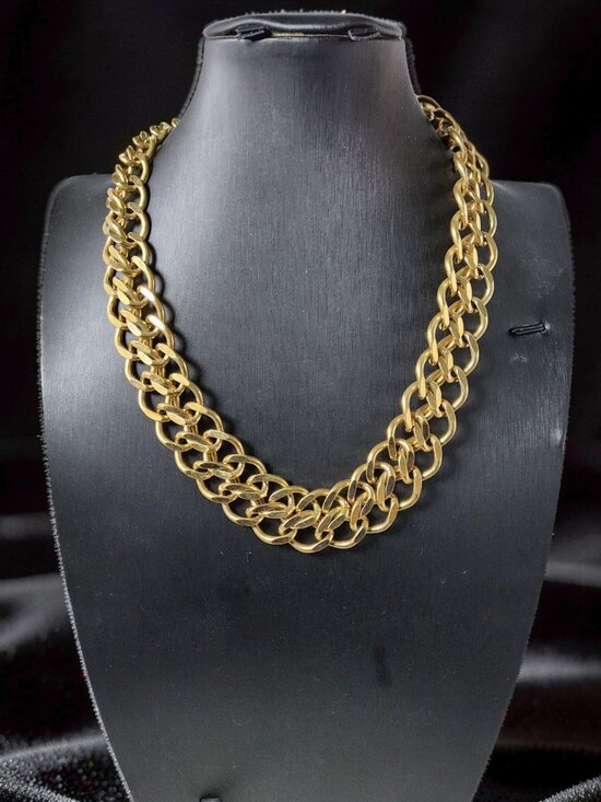 Napier Jewelry - Vintage Napier Unisex Heavy Goldtone Double Chainlink Necklace, 18" long x .75"